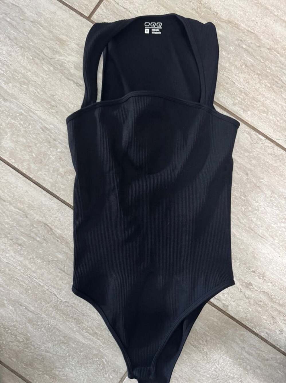 OQQ Black Ribbed Bodysuit Size M